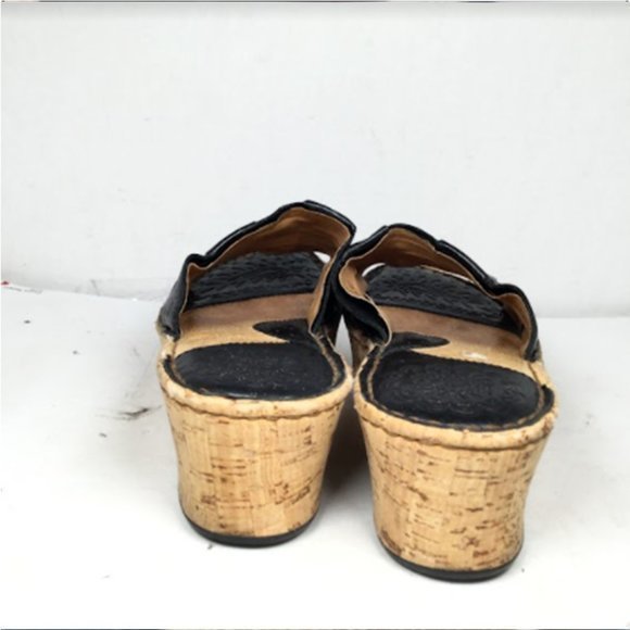 Born Women's Wedge Cork Sandals Slip-On Leather Open Toe Black Size 6 - Picture 3 of 12